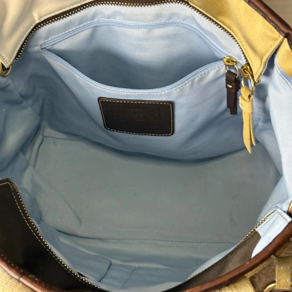 Coach Brown and Blue Satin Tote Bag - Picture 7 of 11